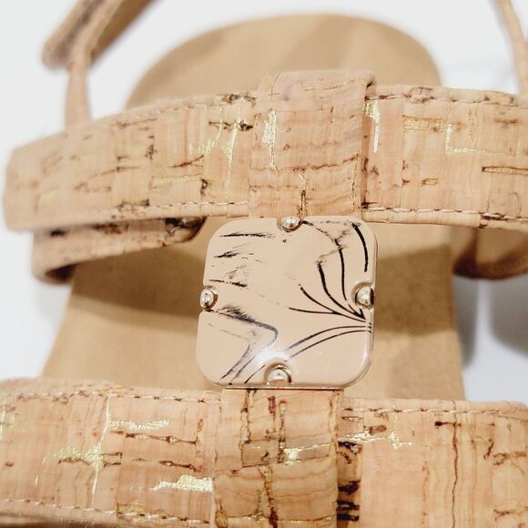 Vionic Rest Amber Sandals Womens Size 8 Gold Cork Back Strap Flats Slingback Tan - Picture 12 of 12